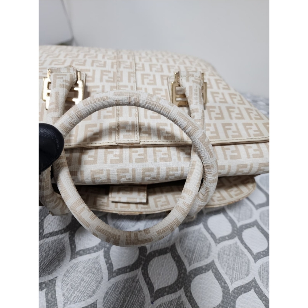 Fendi Zucchino Coated Canvas FF Handle Tote Bag Beige - Picture 12 of 15